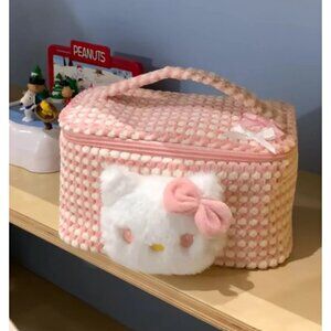 New Hello Kitty Pink Checkered Makeup Bag – Cute Travel Cosmetic Organizer
